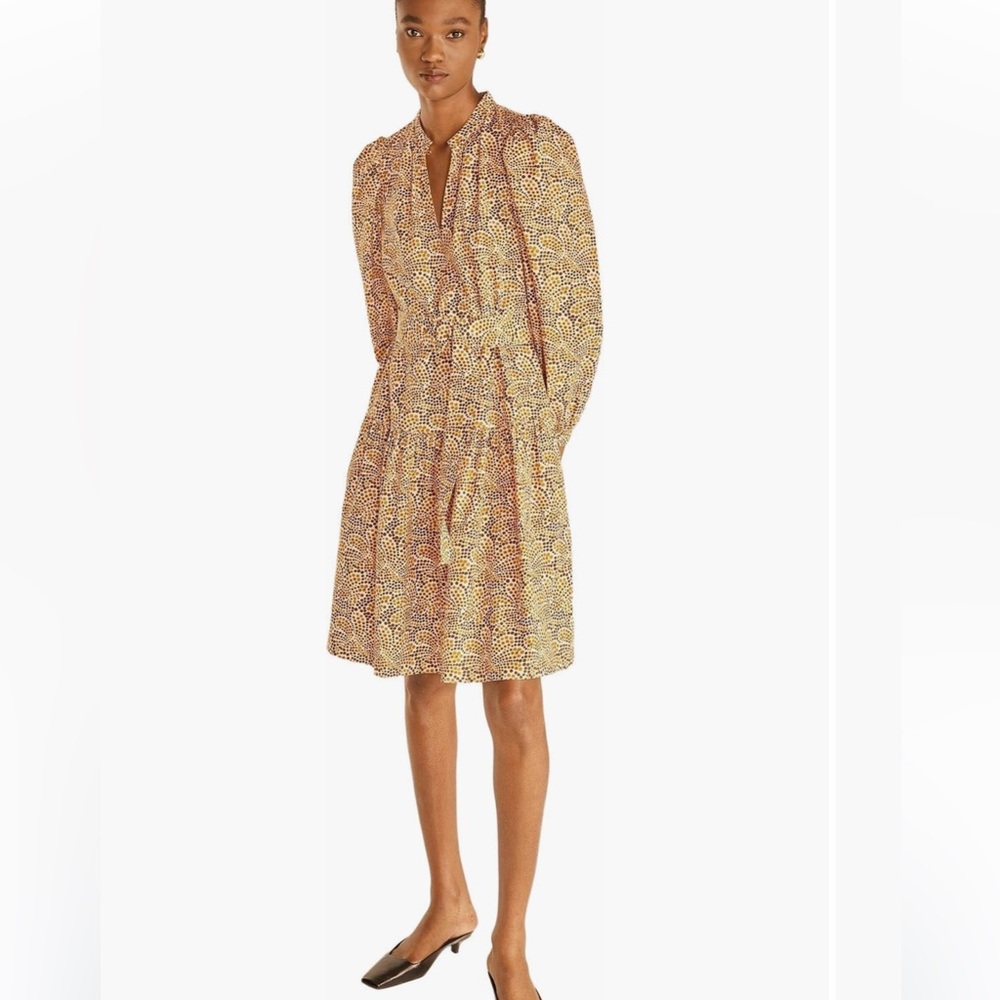 Rebecca Taylor Brown and Cream Long Sleeve Dress